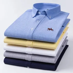 100% Cotton Oxford Man Leisure Embroidered Horse Shirts Men Shirt Floral Long Sleeve