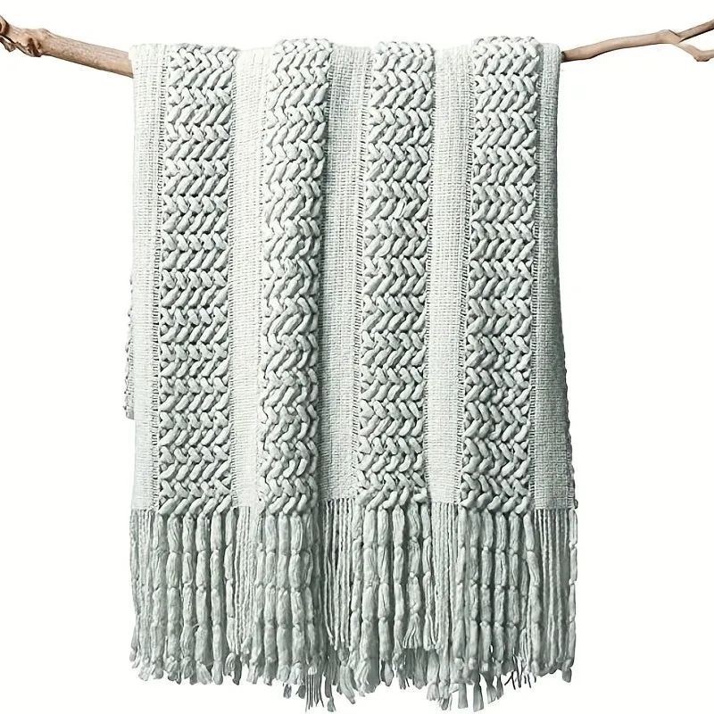 1pc Soft & Cozy Textured Throw Blanket - Vintage Decorative Knitted Design for Couch, Bed, Farmhouse & Home Decor - Perfect for Snuggling Up on Chilly Nights