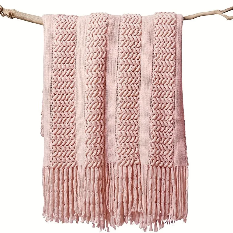 1pc Soft & Cozy Textured Throw Blanket - Vintage Decorative Knitted Design for Couch, Bed, Farmhouse & Home Decor - Perfect for Snuggling Up on Chilly Nights
