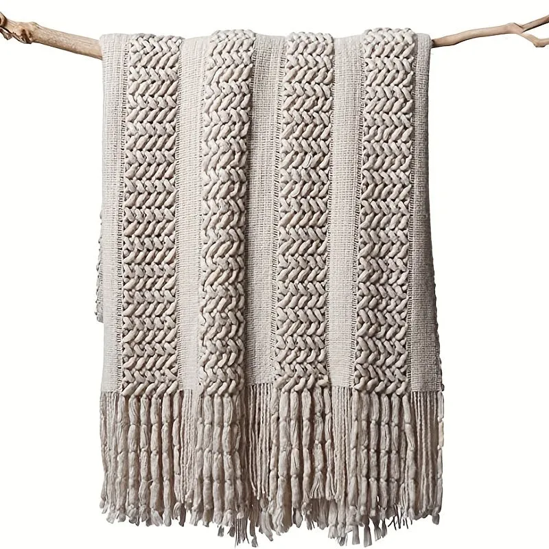 1pc Soft & Cozy Textured Throw Blanket - Vintage Decorative Knitted Design for Couch, Bed, Farmhouse & Home Decor - Perfect for Snuggling Up on Chilly Nights