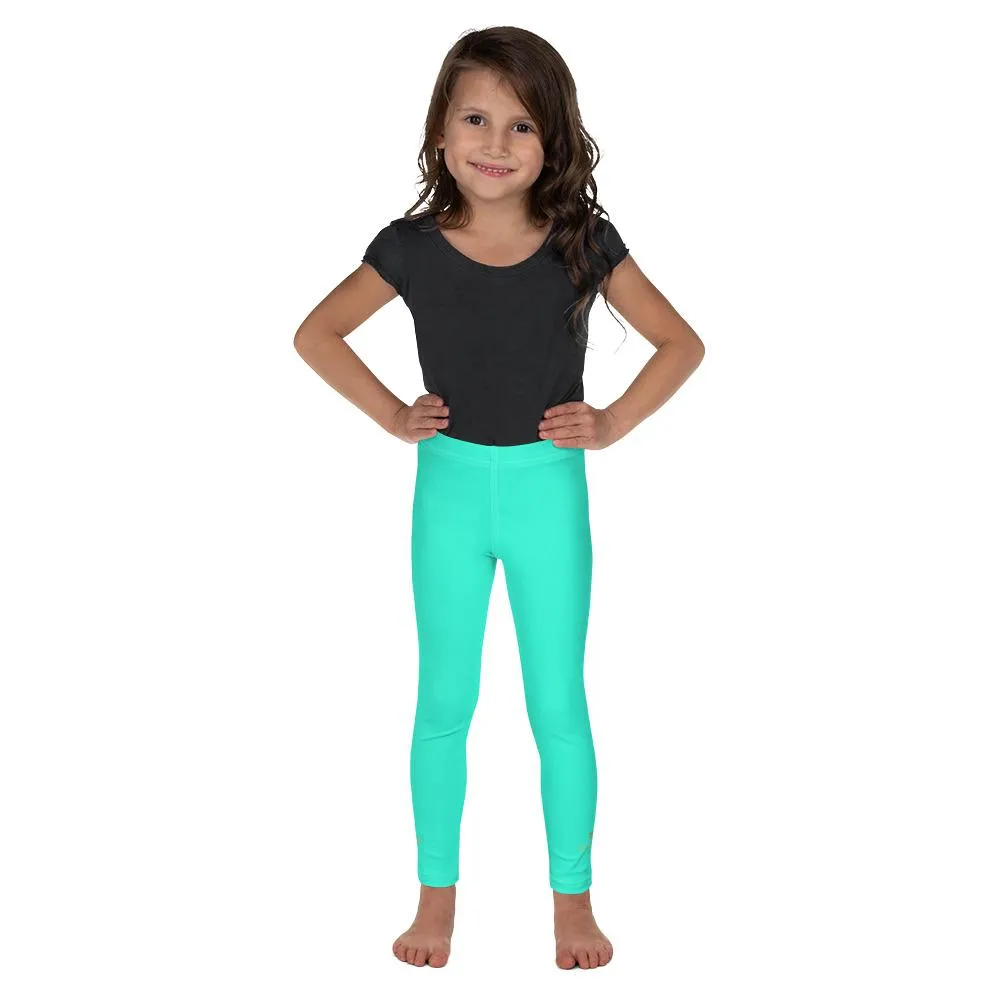 Bright Turquoise Blue Girl's Tights, Solid Color Kid's Leggings Comfy Pants- Made in USA/EU