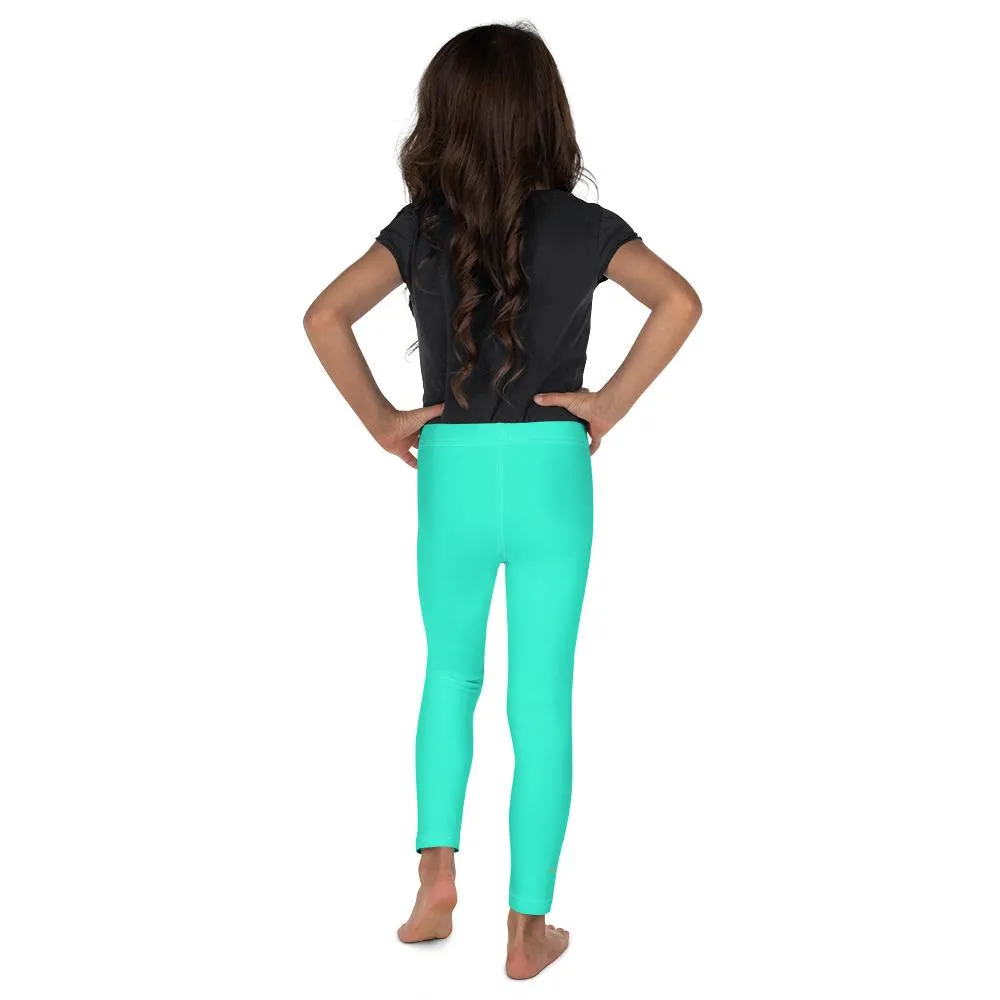 Bright Turquoise Blue Girl's Tights, Solid Color Kid's Leggings Comfy Pants- Made in USA/EU