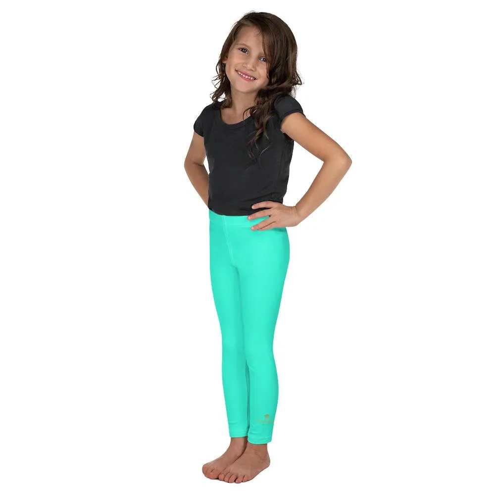 Bright Turquoise Blue Girl's Tights, Solid Color Kid's Leggings Comfy Pants- Made in USA/EU
