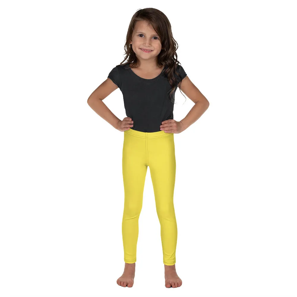 Bright Yellow Kid's Leggings, Premium Unisex Colorful Tights For Boys & Girls-Made in USA/EU