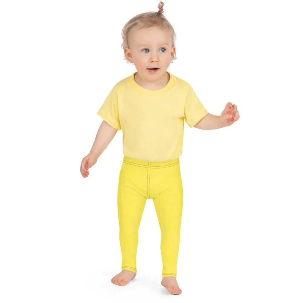 Bright Yellow Kid's Leggings, Premium Unisex Colorful Tights For Boys & Girls-Made in USA/EU