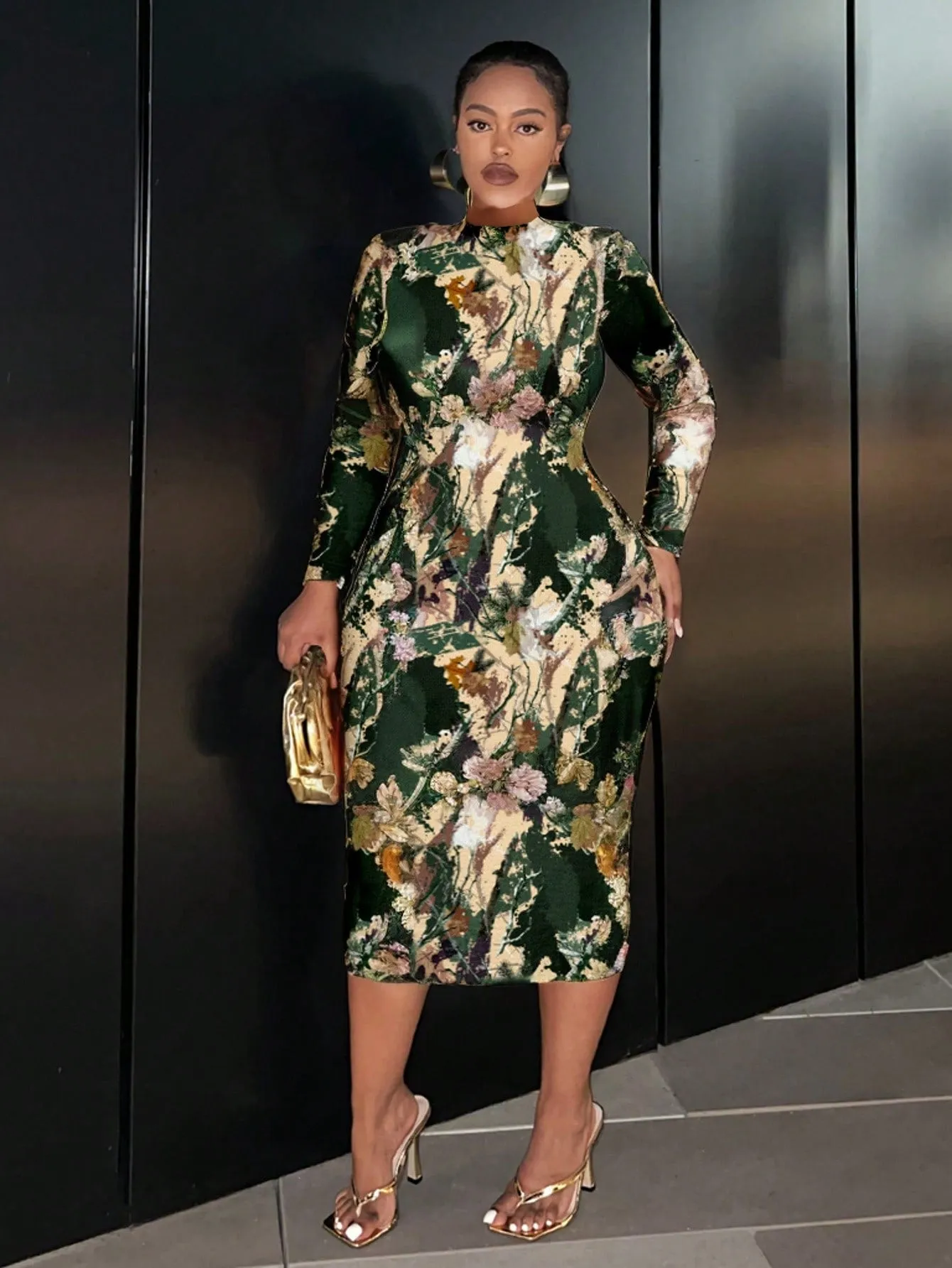 Camo Pattern Long Sleeve Dress