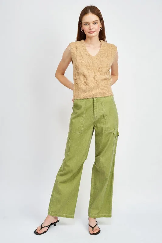 Classic Stylish Casual High Rise Wide-Leg Cargo Pants Denim Jeans