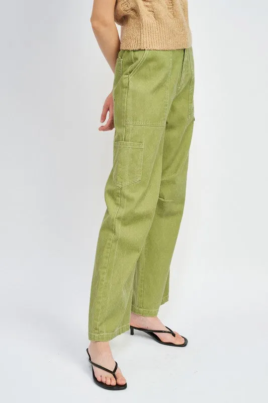 Classic Stylish Casual High Rise Wide-Leg Cargo Pants Denim Jeans