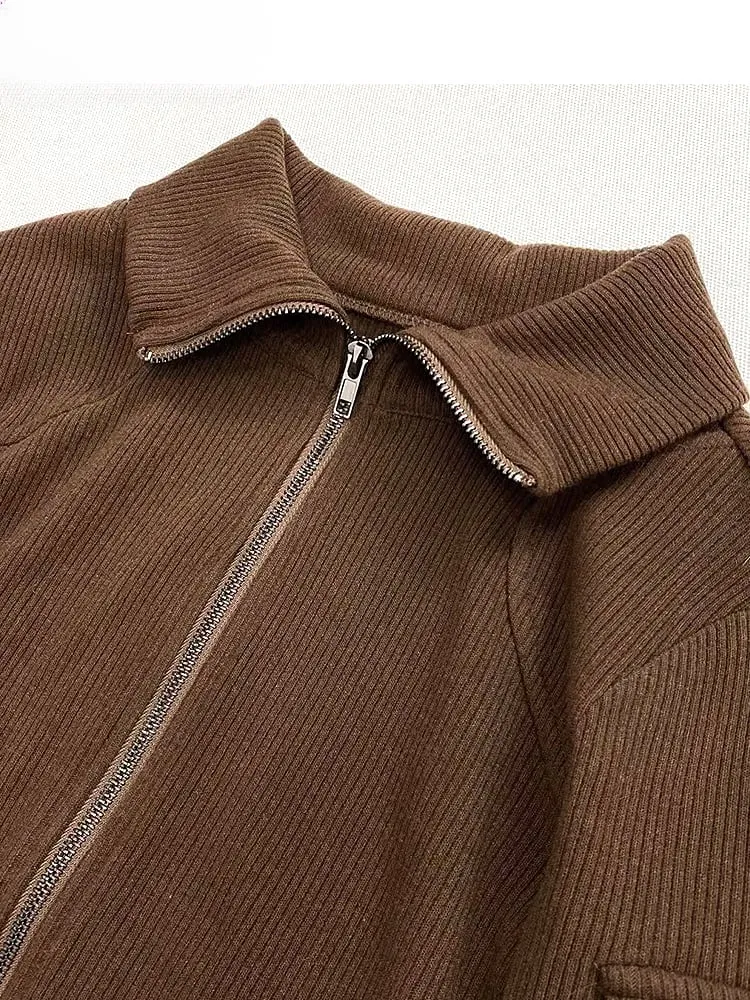 Coffee Slim-fitting Knitted Top
