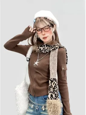 Coffee Slim-fitting Knitted Top