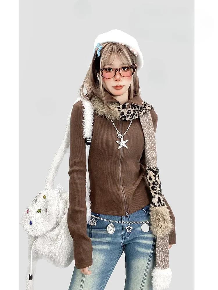 Coffee Slim-fitting Knitted Top