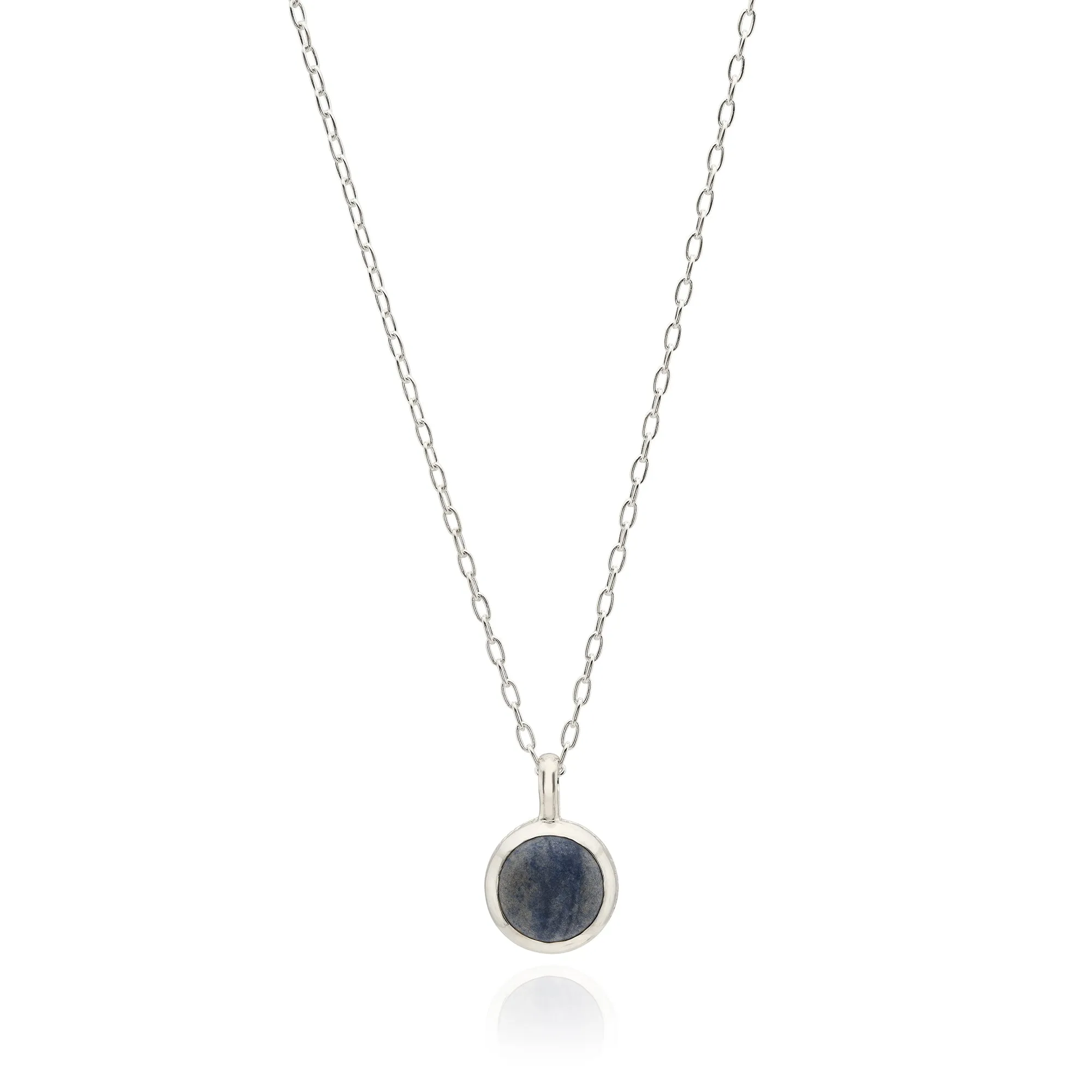 Dumortierite Round Pendant Necklace - Silver - NK10652-SLV