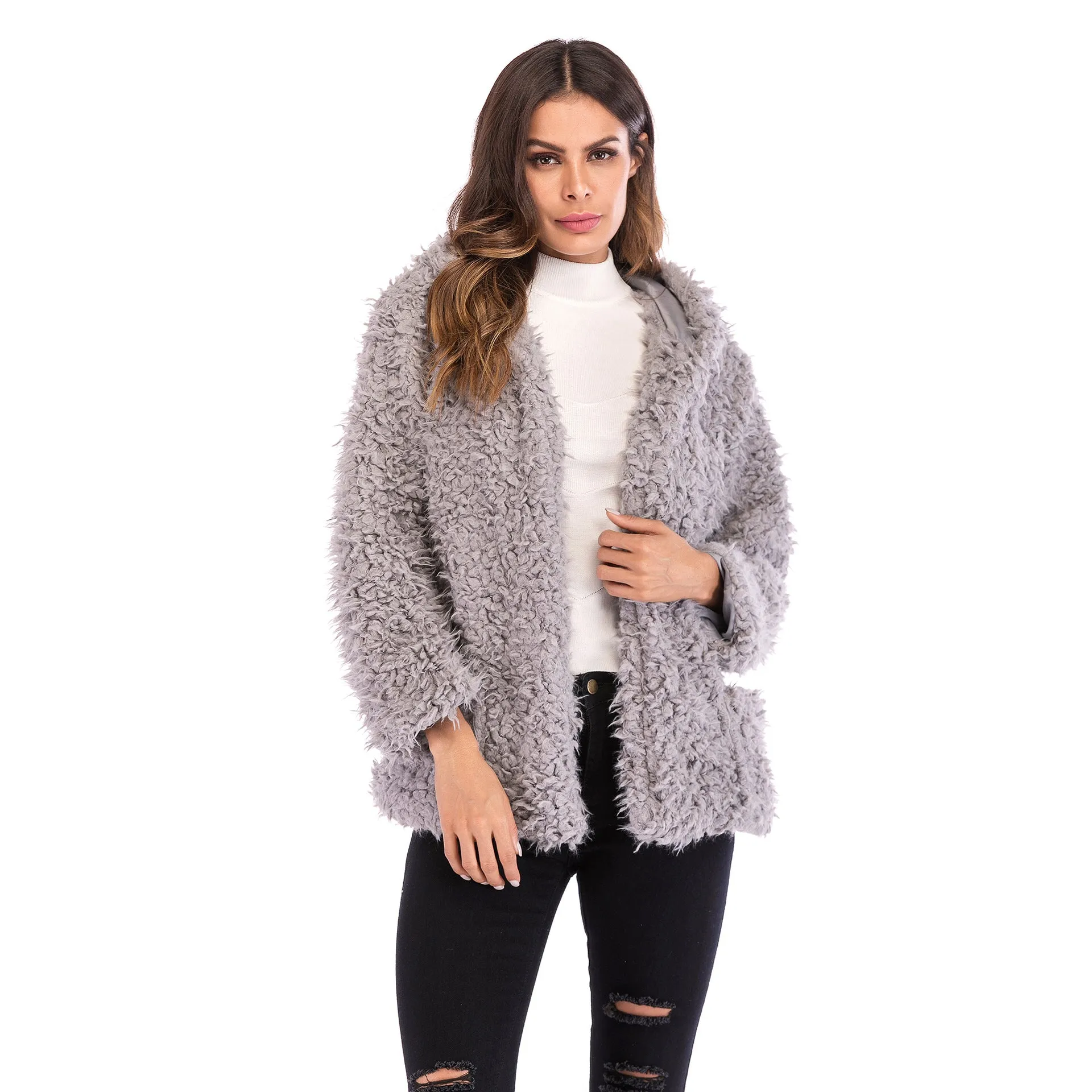 Europe Hooded Women Trendy Long Sleeved Loose Thick Warm Coat Outerwear