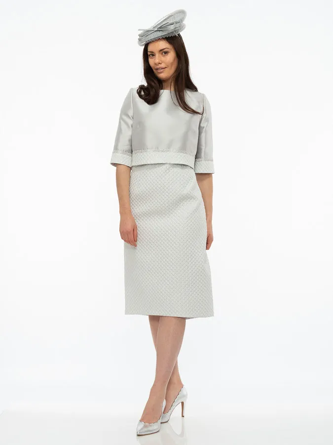 Gabriela Sanchez Silver Embossed Dress With Jacket