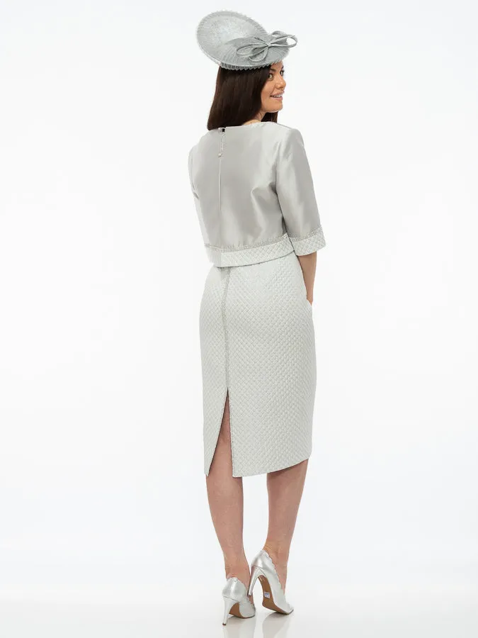 Gabriela Sanchez Silver Embossed Dress With Jacket