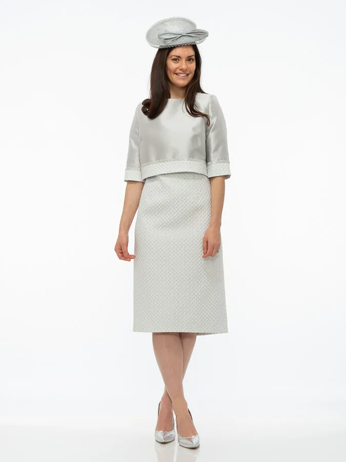 Gabriela Sanchez Silver Embossed Dress With Jacket