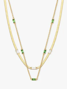 Green Baguette Layered Necklace Set