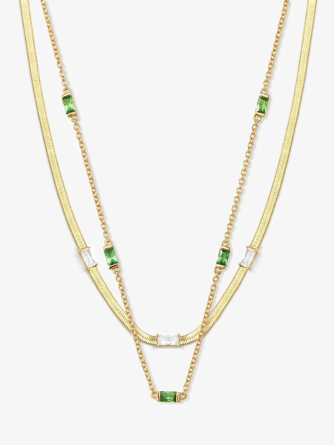 Green Baguette Layered Necklace Set