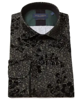 Guide London Floral Green  Flock Long Sleeve Shirt - Ls77014-Green