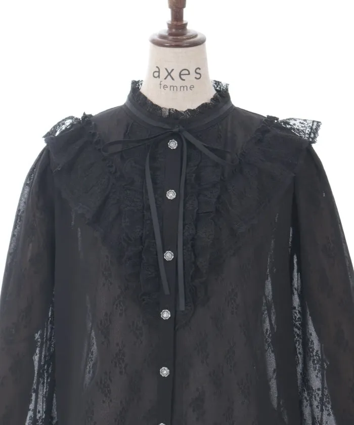 Lace & Chiffon Frill Blouse