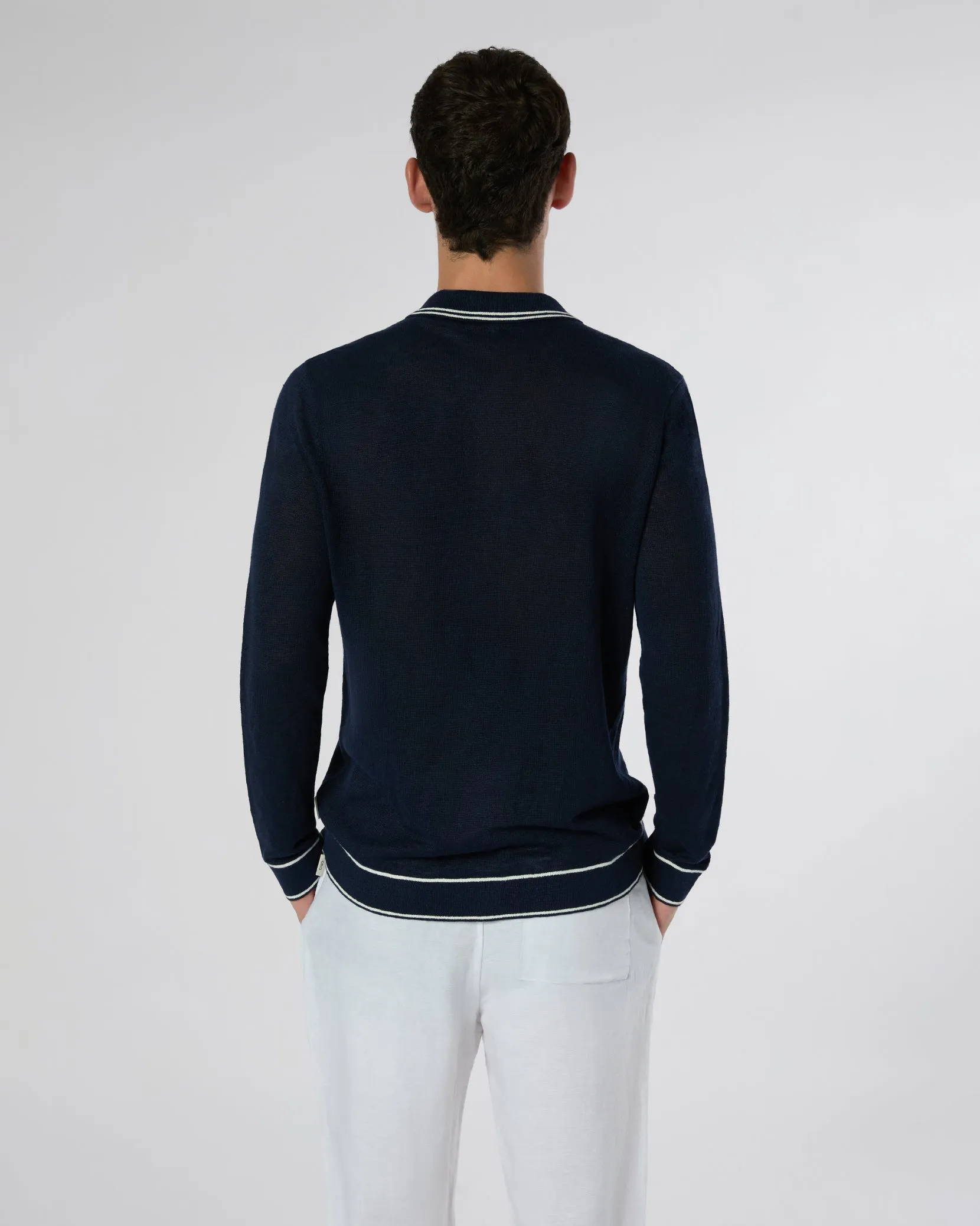 Linen Long Sleeve Sweater Polo