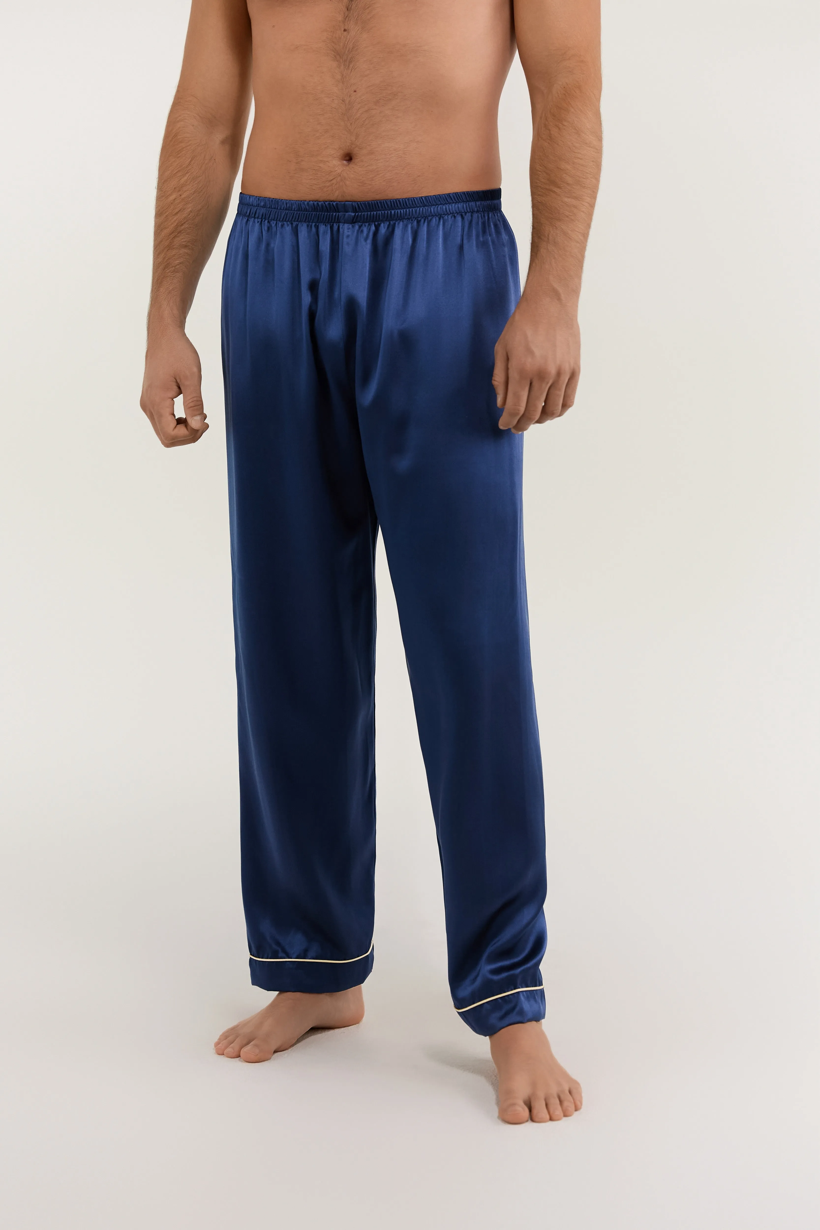 Men’s Pure Silk Sleep Bottoms In Navy Blue
