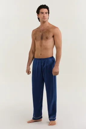 Men’s Pure Silk Sleep Bottoms In Navy Blue