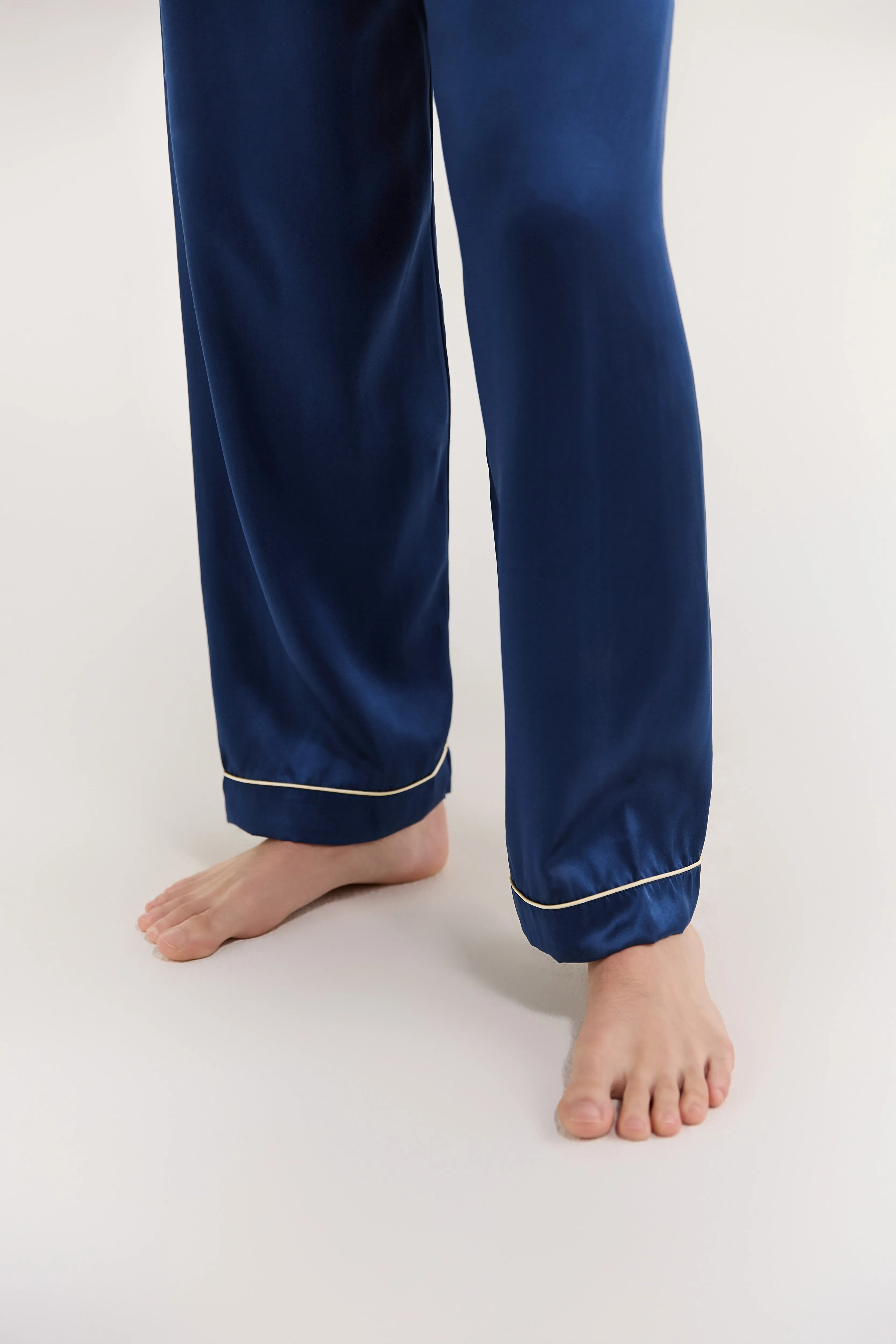 Men’s Pure Silk Sleep Bottoms In Navy Blue
