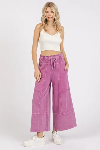 Mineral Wash Wide Leg French Terry Pants – Vintage Relaxed Fit with Drawstring