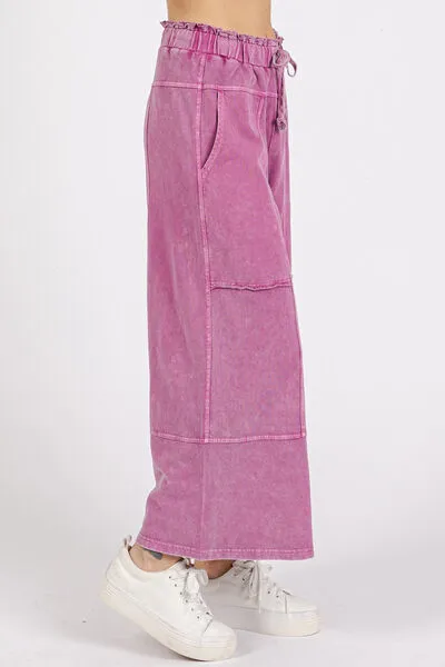 Mineral Wash Wide Leg French Terry Pants – Vintage Relaxed Fit with Drawstring