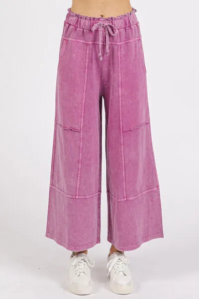 Mineral Wash Wide Leg French Terry Pants – Vintage Relaxed Fit with Drawstring