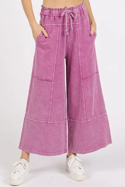 Mineral Wash Wide Leg French Terry Pants – Vintage Relaxed Fit with Drawstring
