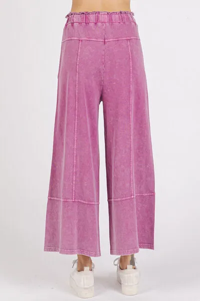 Mineral Wash Wide Leg French Terry Pants – Vintage Relaxed Fit with Drawstring