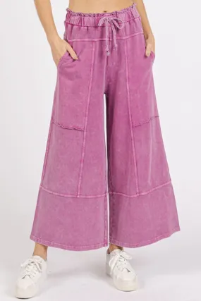 Mineral Wash Wide Leg French Terry Pants – Vintage Relaxed Fit with Drawstring