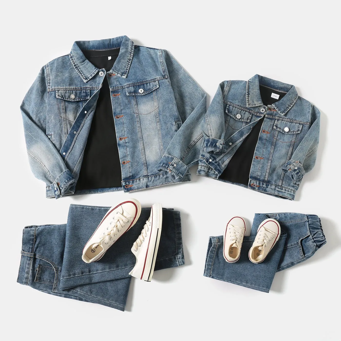 Mommy and Me Letter Embroidered Light Blue Distressed Denim Jackets