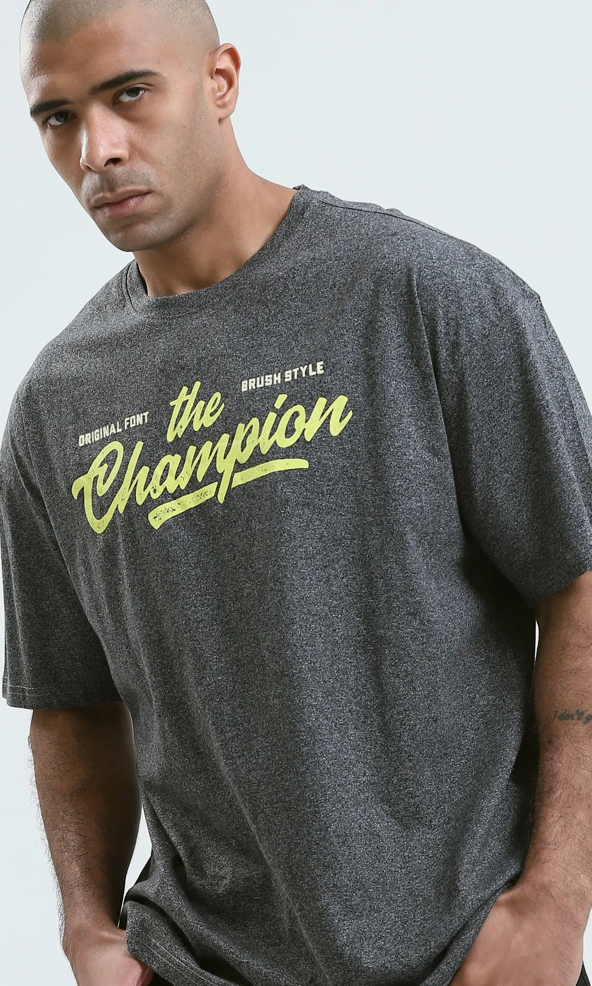 o190737 - Round Neck Heather Dark Grey Slip On Tee