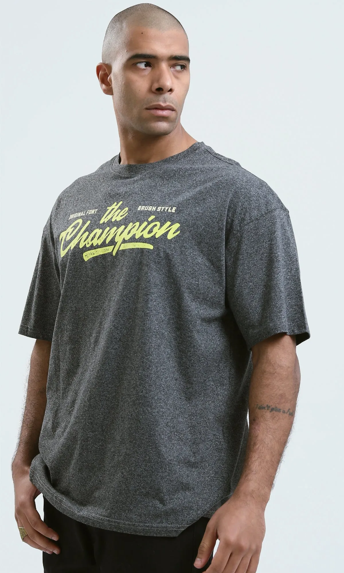 o190737 - Round Neck Heather Dark Grey Slip On Tee