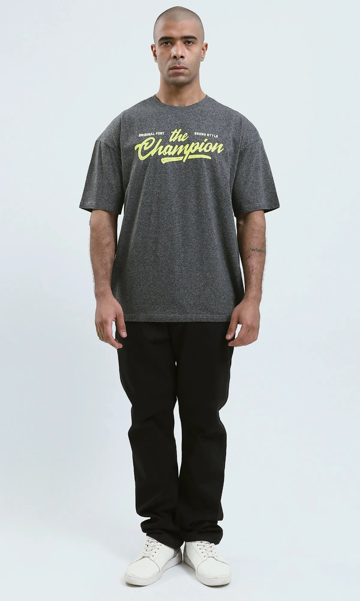 o190737 - Round Neck Heather Dark Grey Slip On Tee