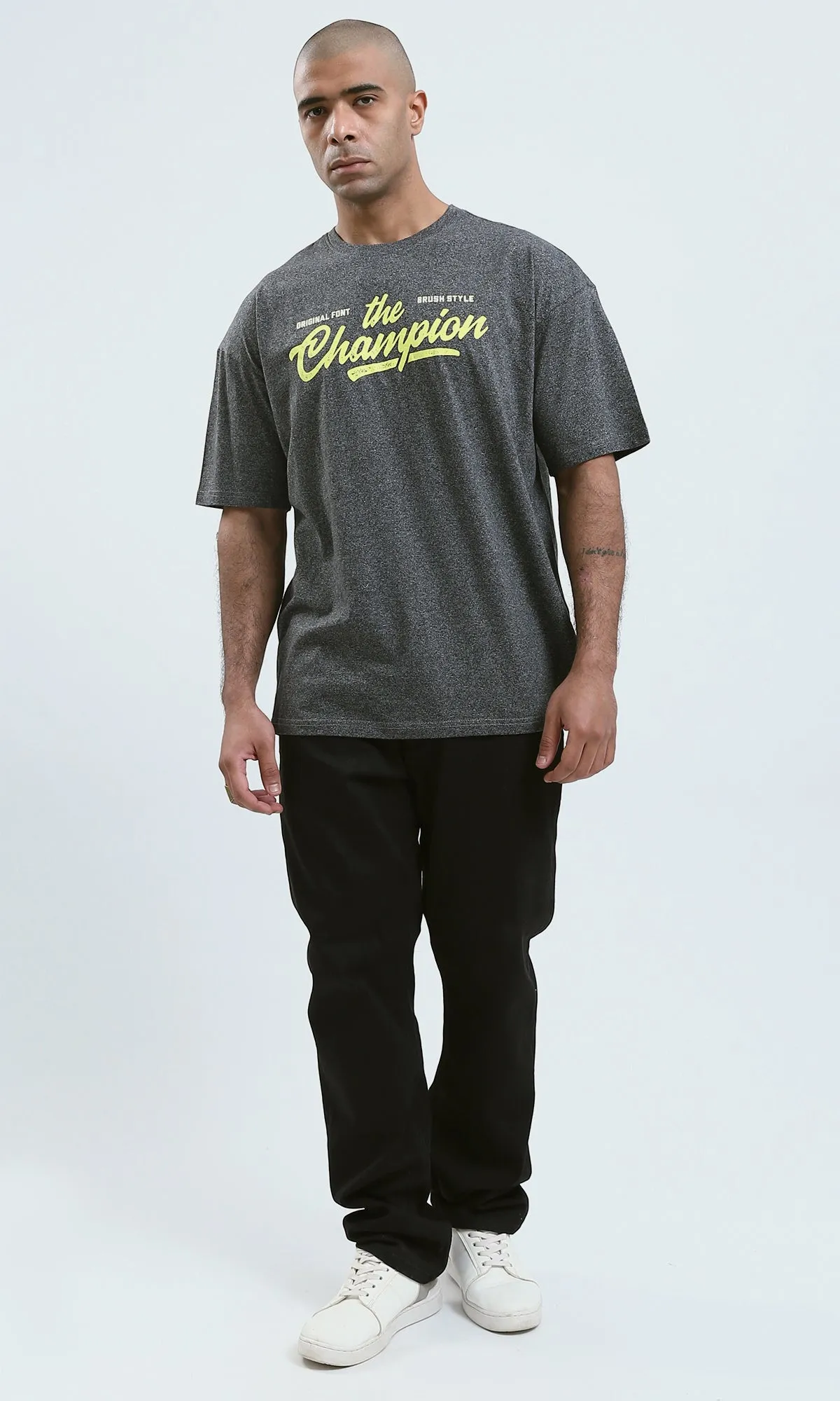 o190737 - Round Neck Heather Dark Grey Slip On Tee