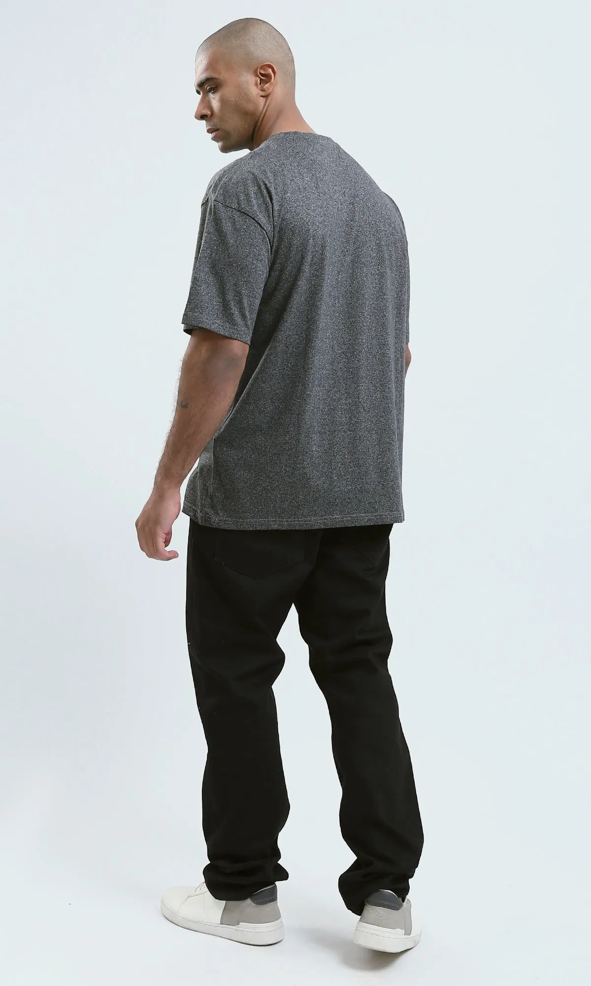 o190737 - Round Neck Heather Dark Grey Slip On Tee
