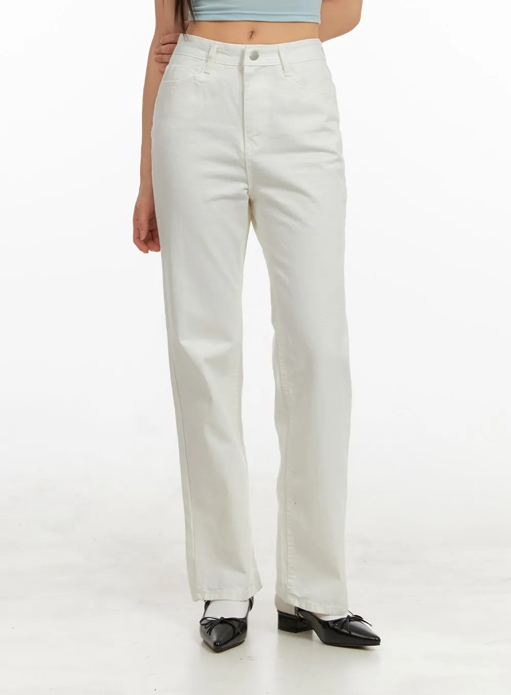 Solid Cotton Straight Pants OA429