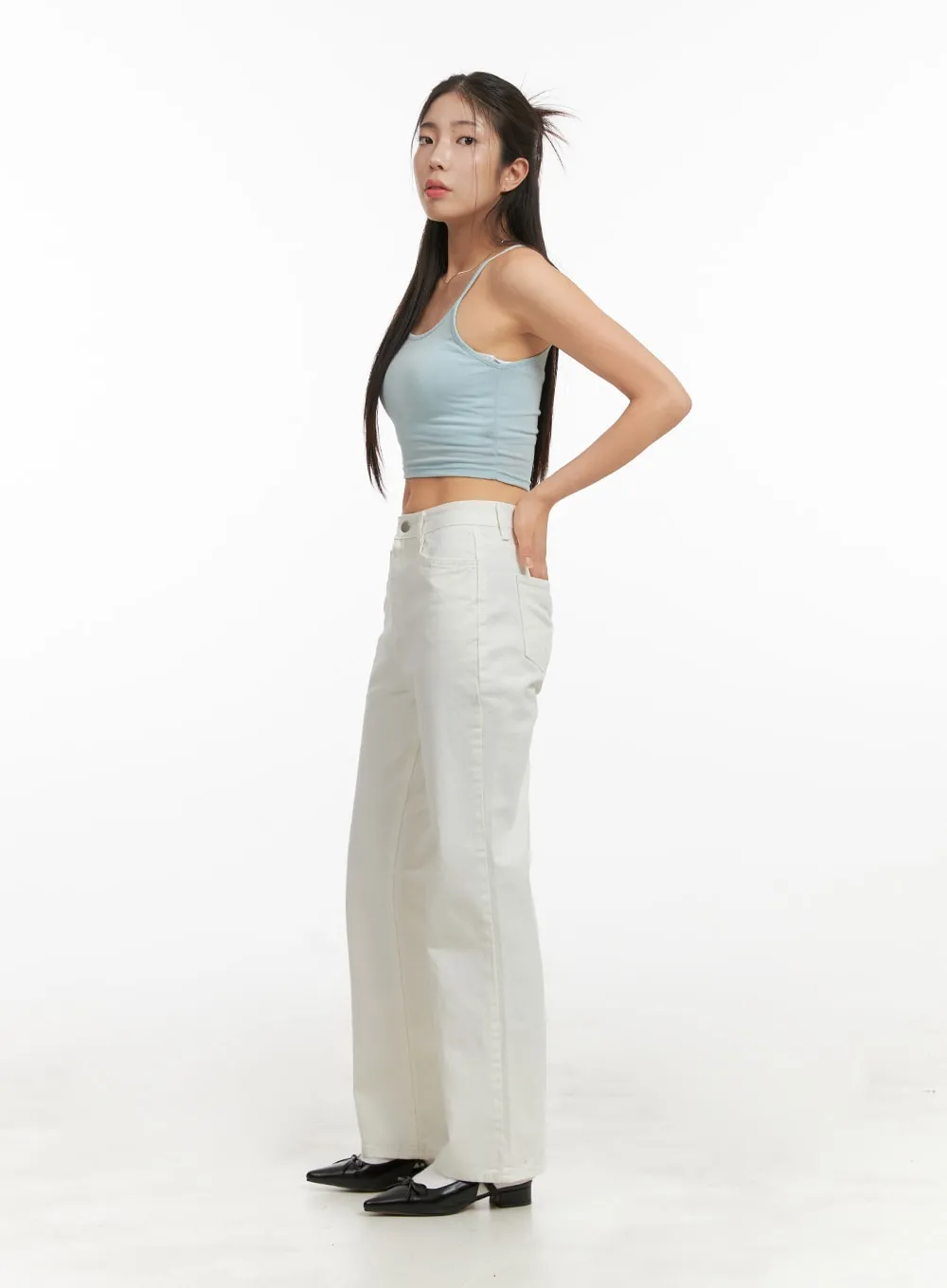 Solid Cotton Straight Pants OA429