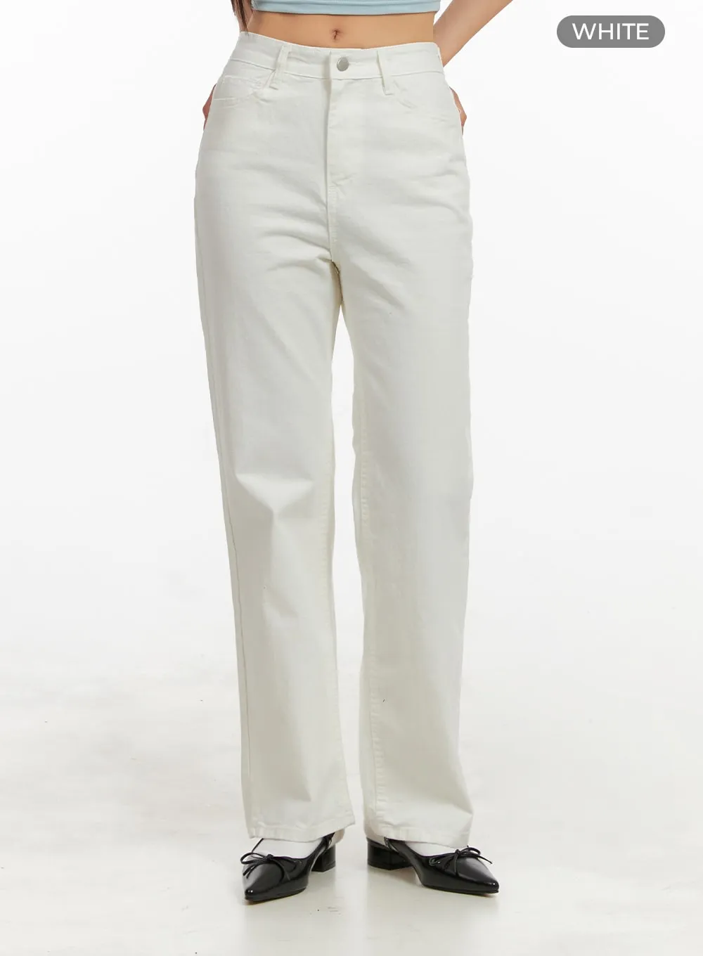 Solid Cotton Straight Pants OA429