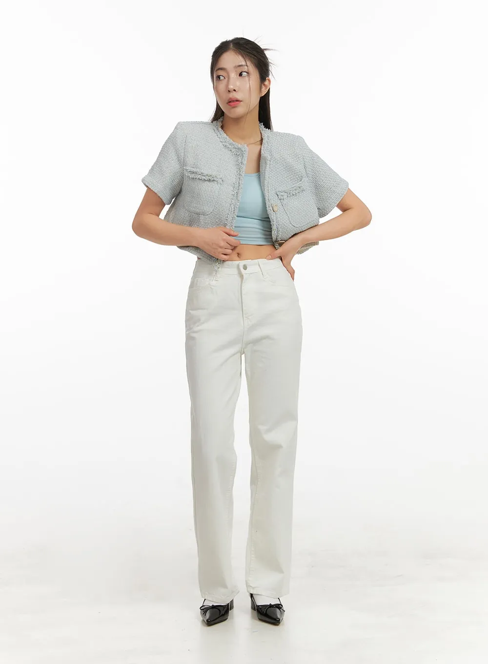 Solid Cotton Straight Pants OA429