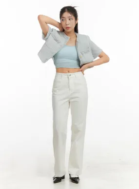 Solid Cotton Straight Pants OA429