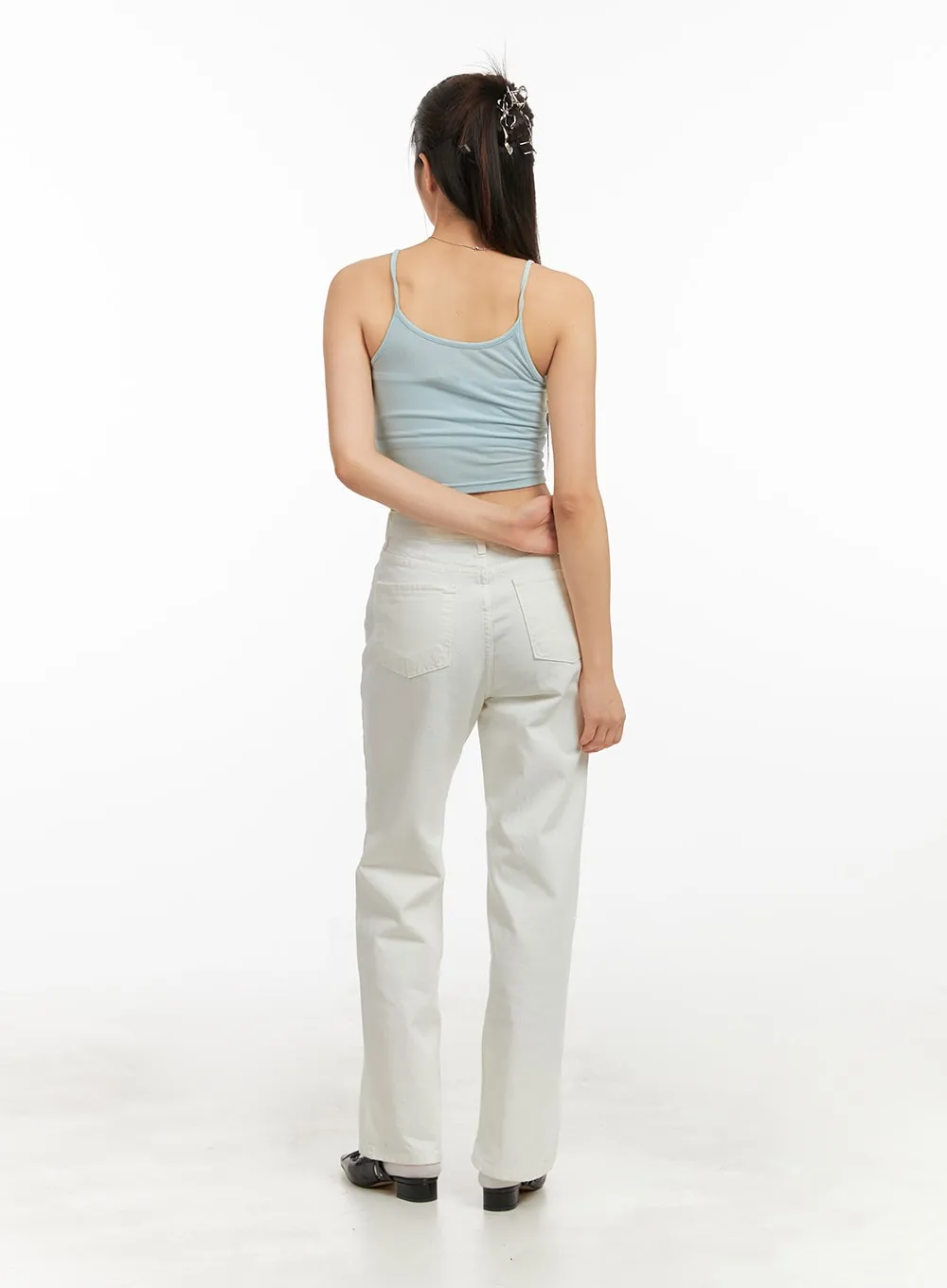 Solid Cotton Straight Pants OA429