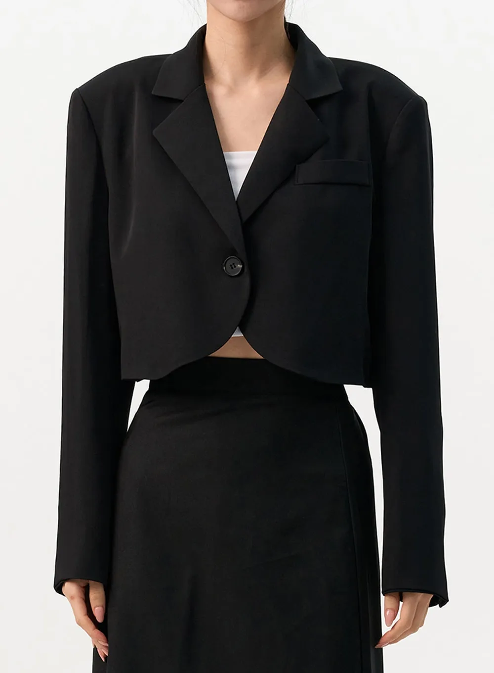 Solid Single Button Crop Jacket IO320