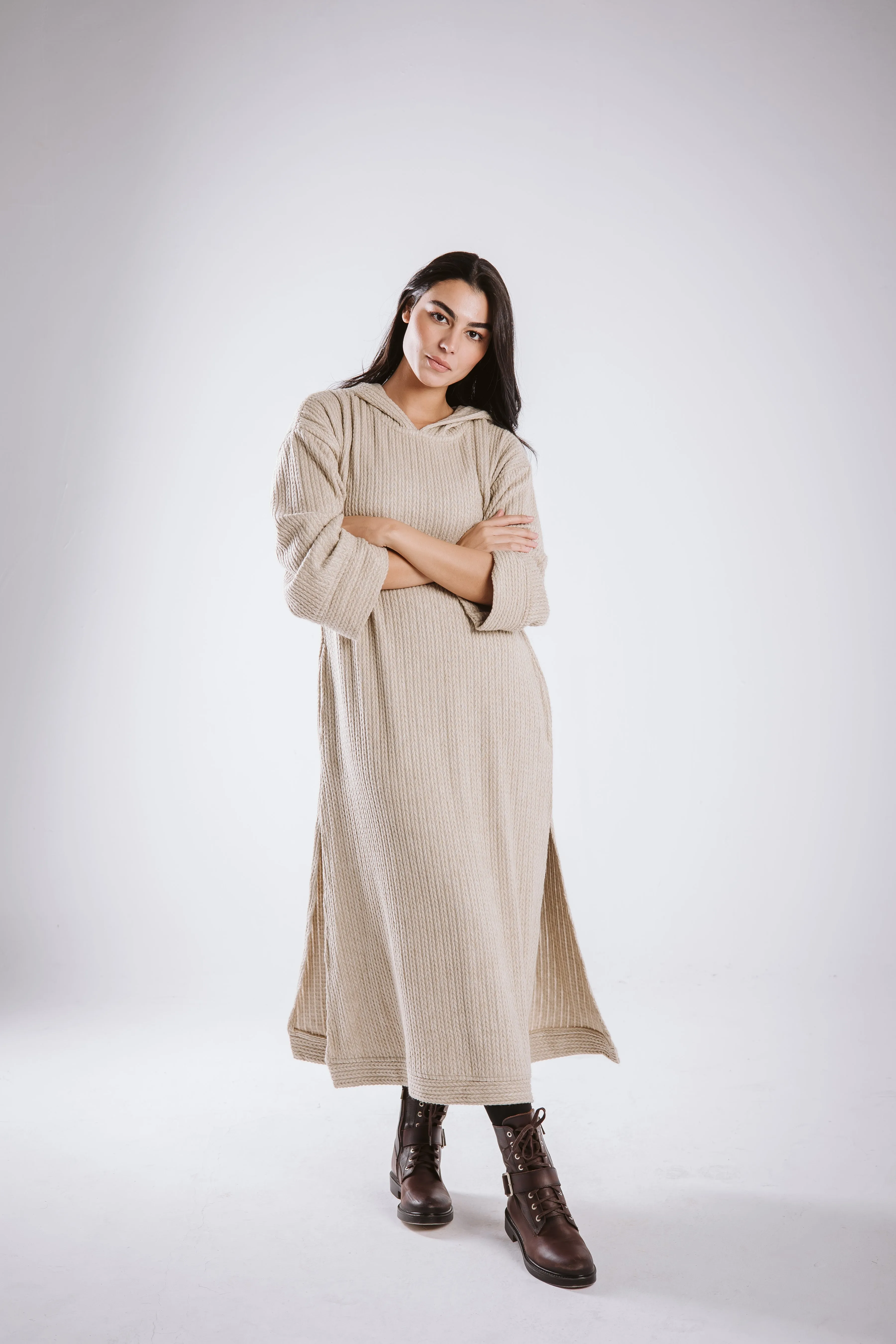 The knitted hoodie dress
