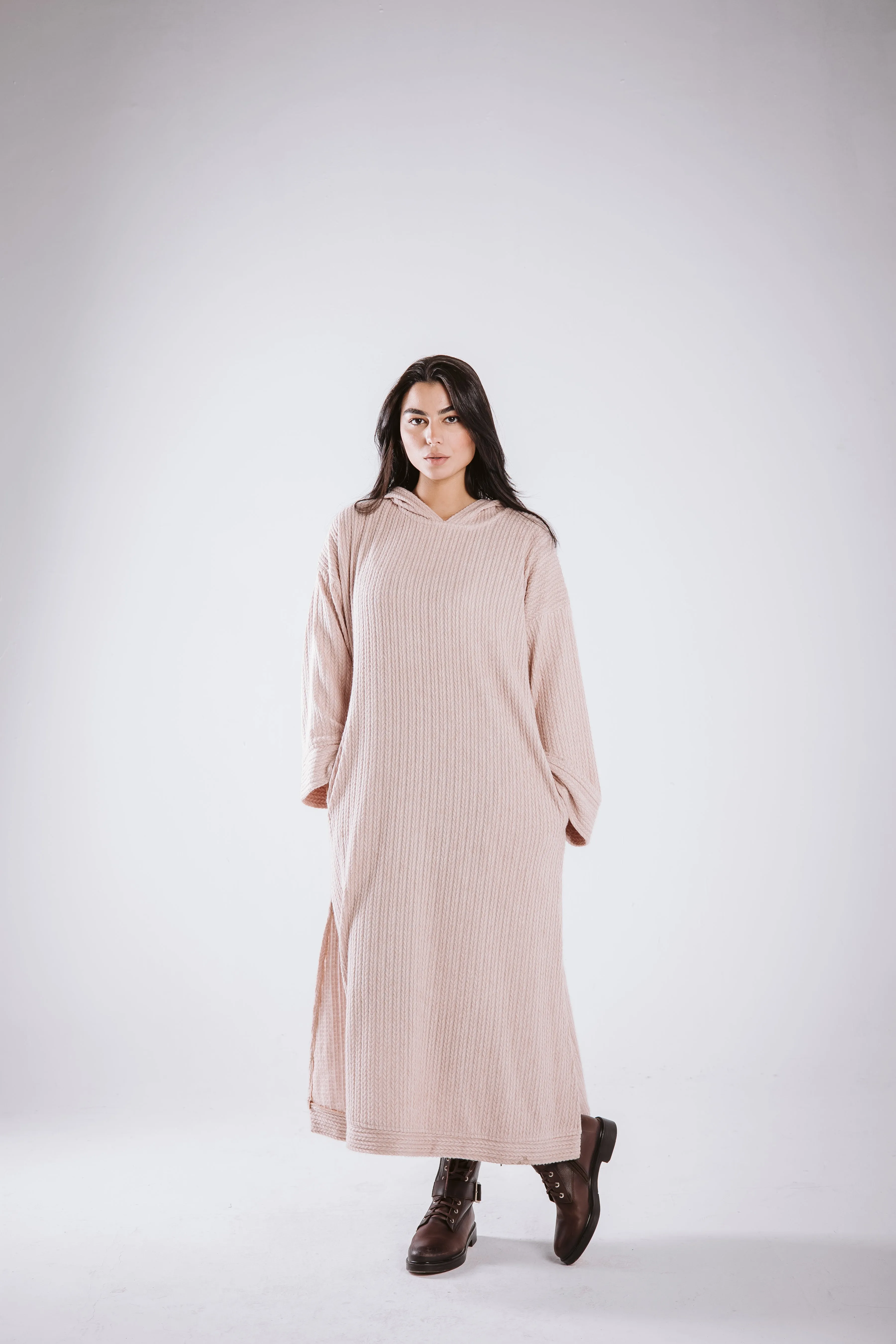 The knitted hoodie dress