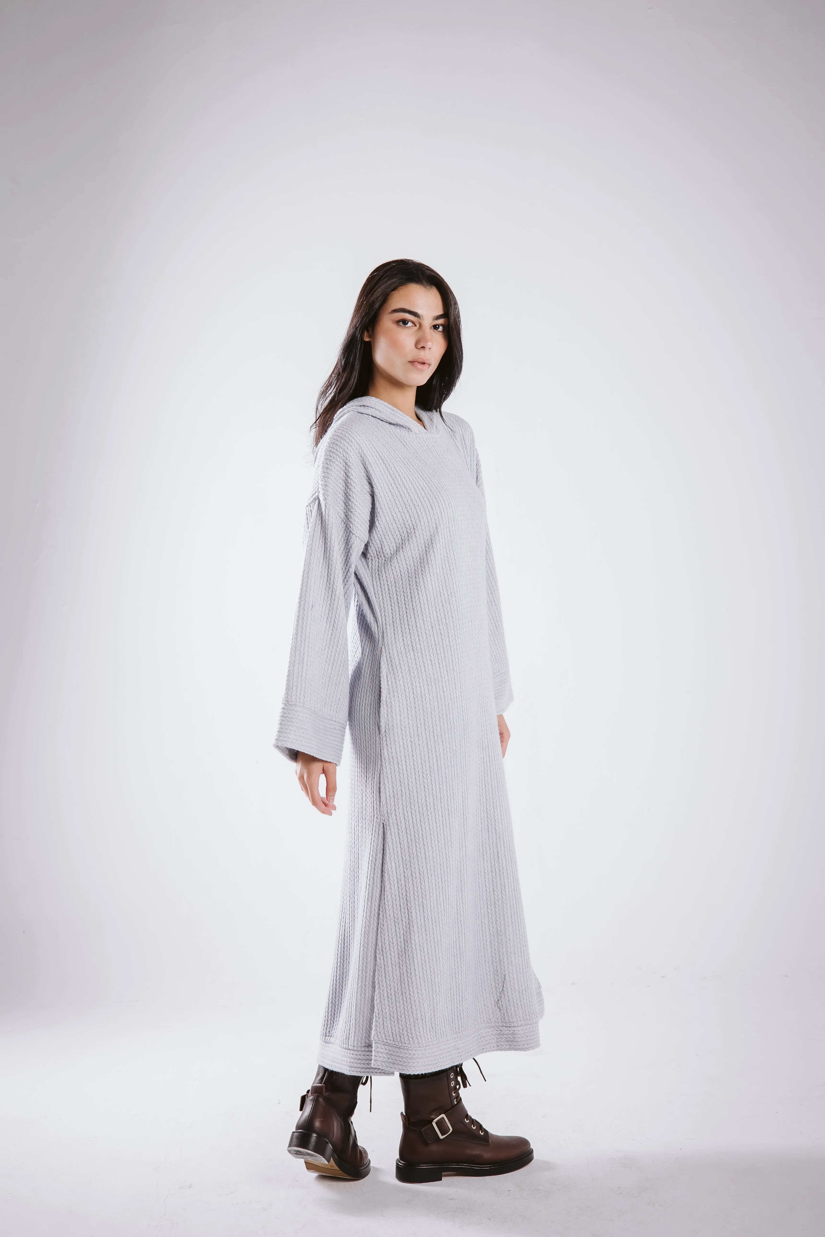 The knitted hoodie dress